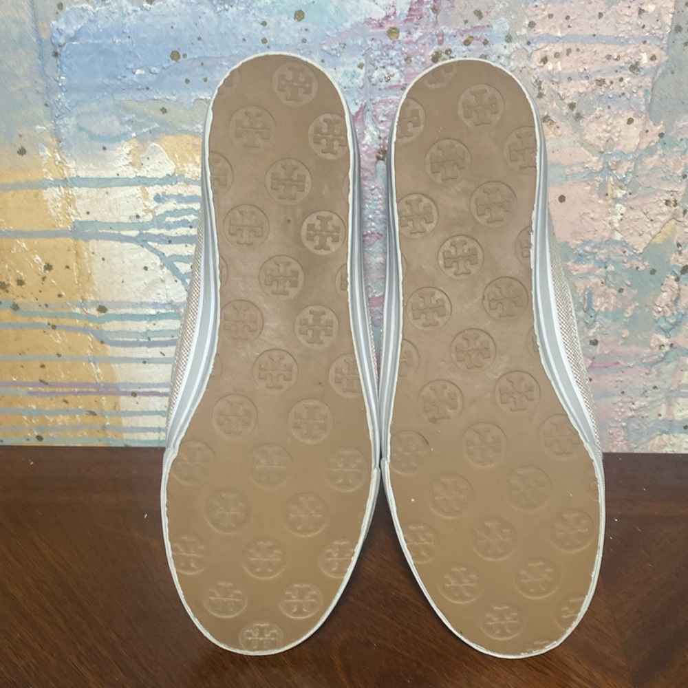 Tory Burch Channing Beige Slip on Sneakers Ballet Flats Canvas Shoes Women 8.5M - Picture 8 of 12